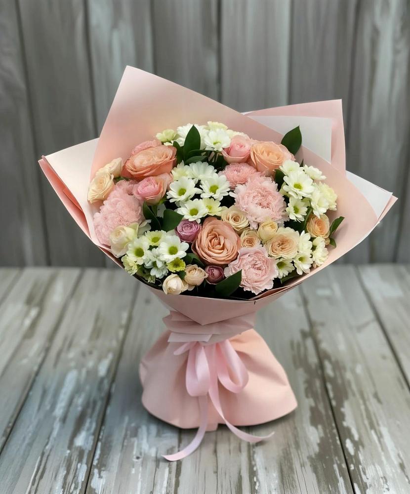 Букет цветов из: Гвоздики, Розы и Хризантемы в Полбино