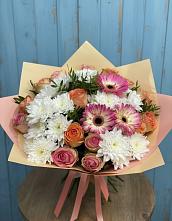 Букет цветов из:  Розы, Герберы и Хризантемы #REPLACE_PRED# Полбино