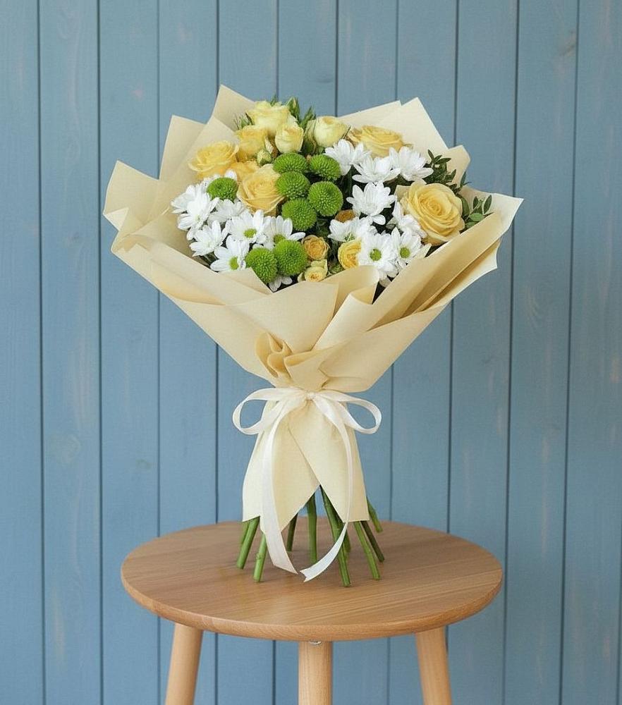 Букет цветов из: Хризантемы и Розы в Полбино