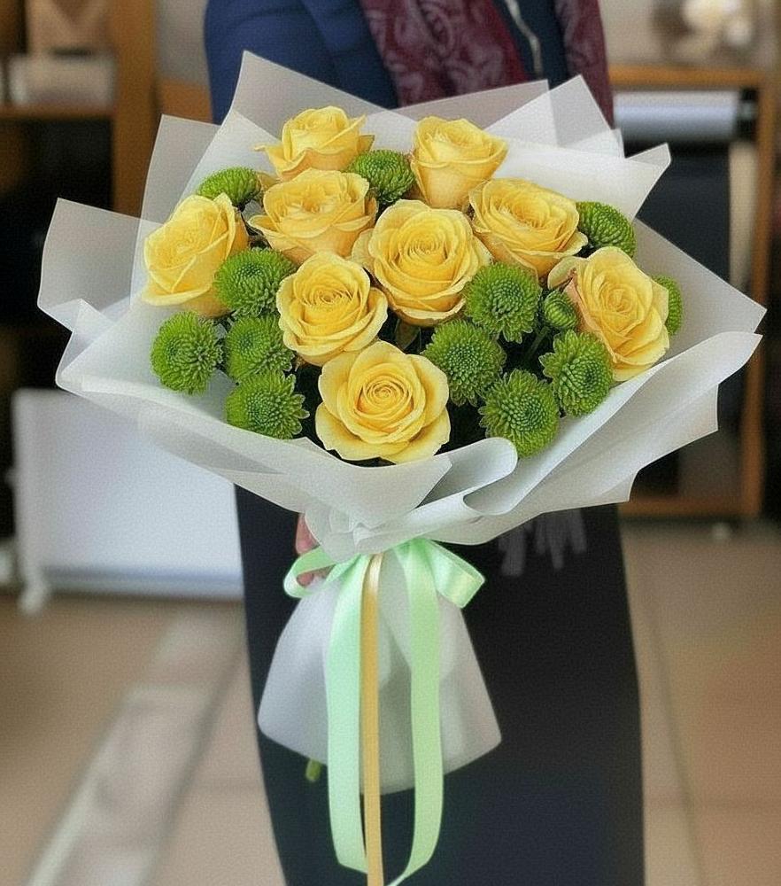 Букет цветов из: Хризантемы и Розы в Полбино