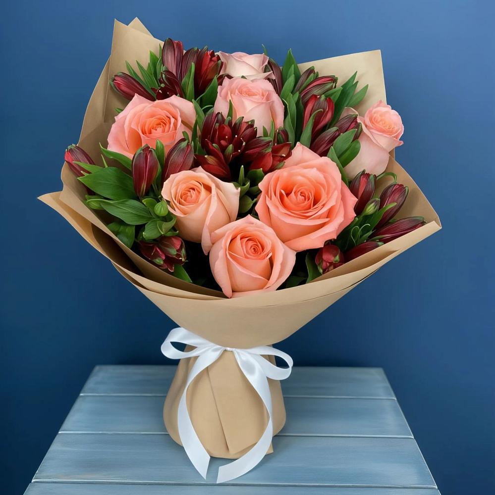 Букет цветов из: Розы и Альстромерии в Полбино