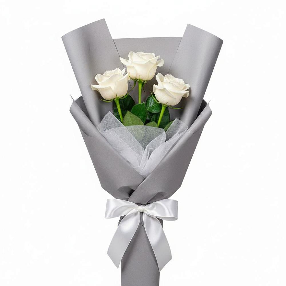 Букет 3 белые розы в Полбино
