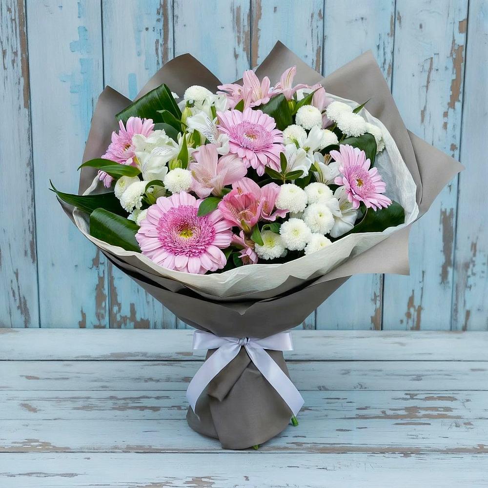 Букет цветов из: Герберы, Альстромерии и Хризантемы в Полбино
