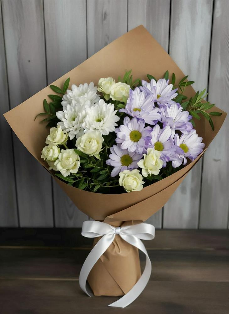Букет цветов из: Хризантемы и Розы в Полбино